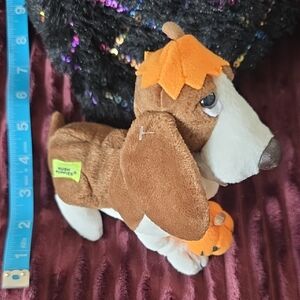 Hush Puppies Brown and White Plush Basset Hound with Orange Pumpkin Hat 1990s